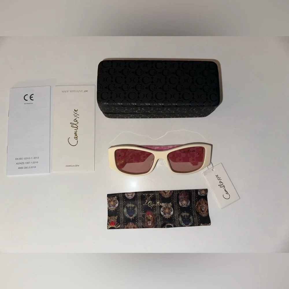 CAMILLA Pinot at the Palazzo butter ivory rectangular statement boho sunglasses